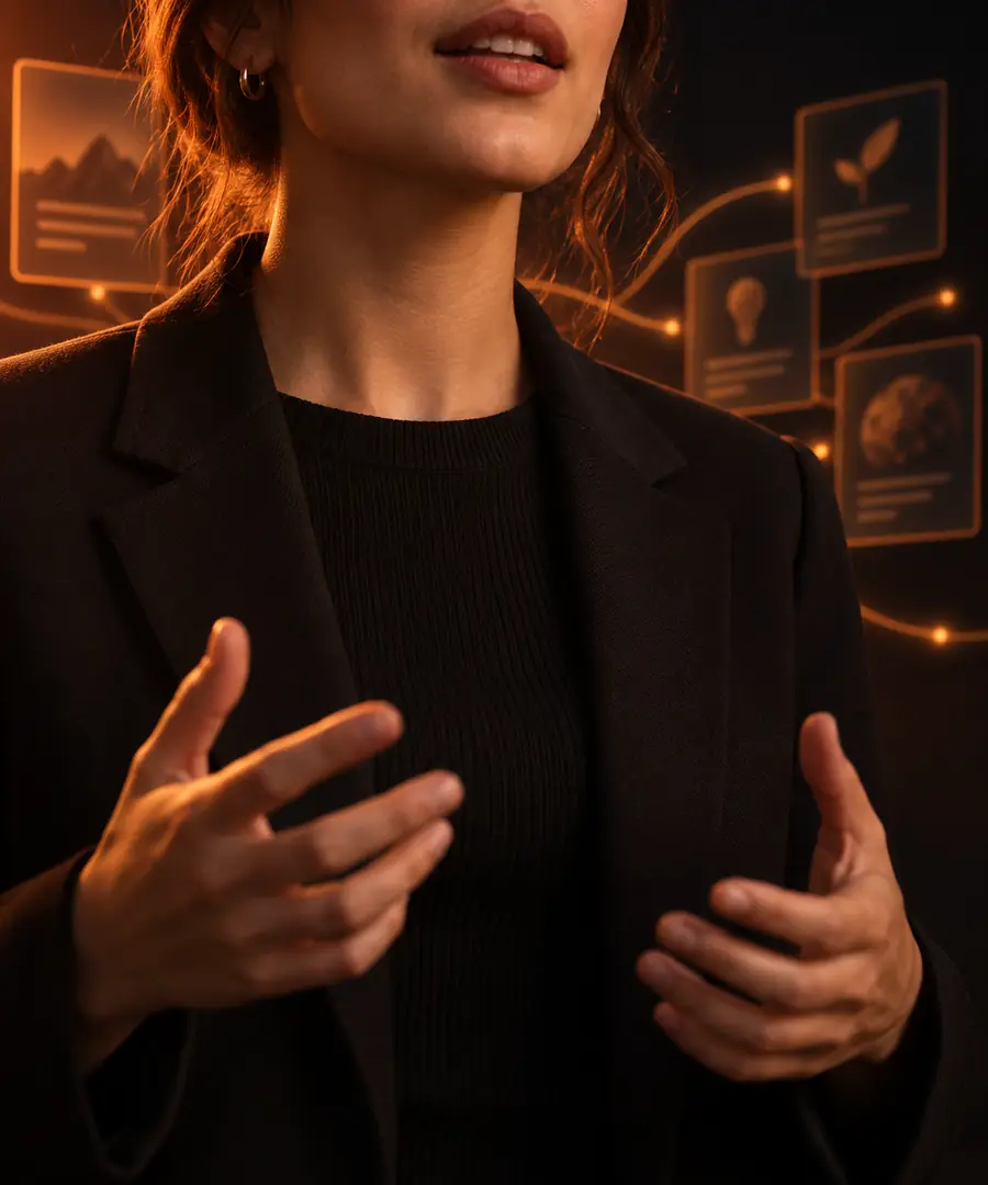 Illustrative close-up presenter suitable for a portrait-first video brief