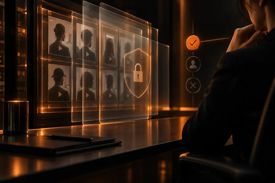Illustration of a digital presenter delivering a welcome message