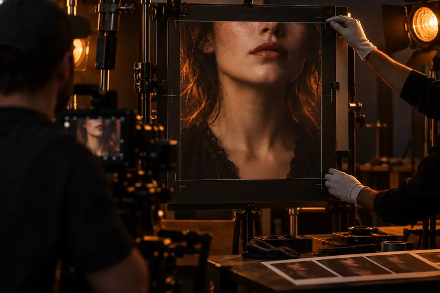 Illustration of a portrait being prepared in a video workspace